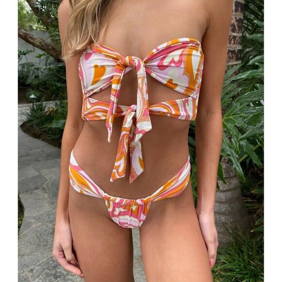 beach bunny New delphin tango bottom 60’s Pink White Orange Swim Large - Picture 3 of 10